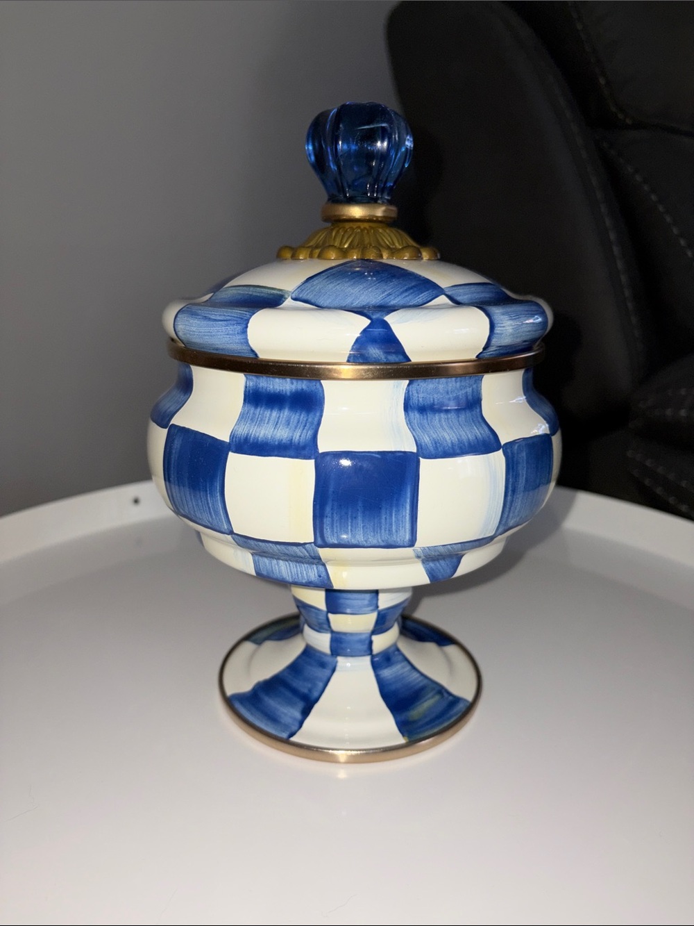 💙💙 BRAND NEW MACKENZIE CHILDS ROYAL CHECK CURIOSITY POT 💙💙